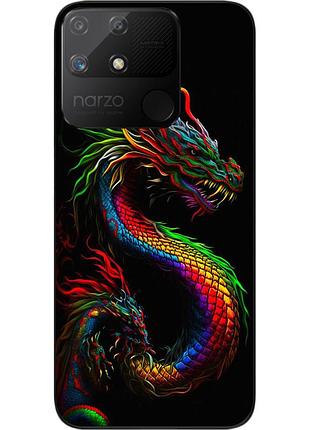 Силиконовый чехол бампер epik для realme narzo 50a с картинкой разноцветный дракон