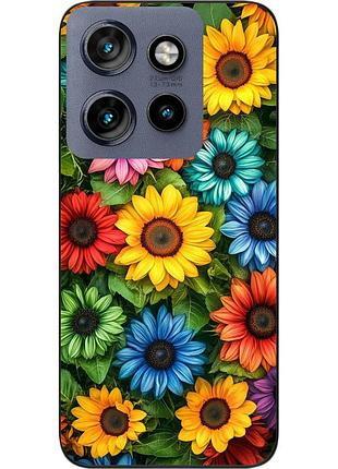 Силиконовый чехол бампер epik для motorola edge 60 neo с картинкой радужные подсолнухи