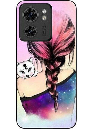 Силиконовый чехол epik для motorola edge 40 с картинкой девушка с котенком