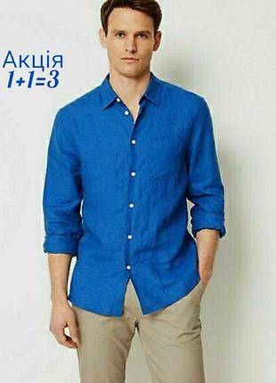 100% льняна сорочка m&s collection теніска синього кольору