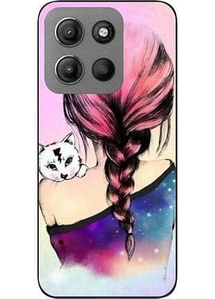 Силиконовый чехол epik для motorola g15 power с картинкой девушка с котенком