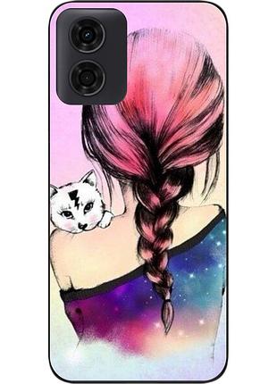 Силиконовый чехол epik для motorola g04 с картинкой девушка с котенком