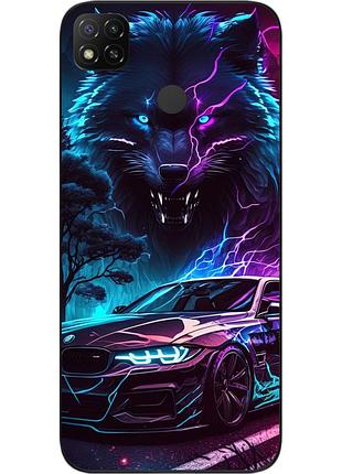 Силіконовий чохол бампер epik для xiaomi redmi 9c з картинкою машина та вовк