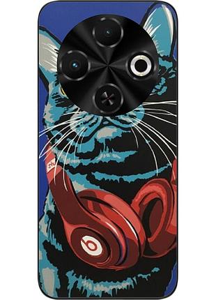 Силиконовый чехол epik для tecno spark 30c 4g (kl5) с картинкой кот с наушниками