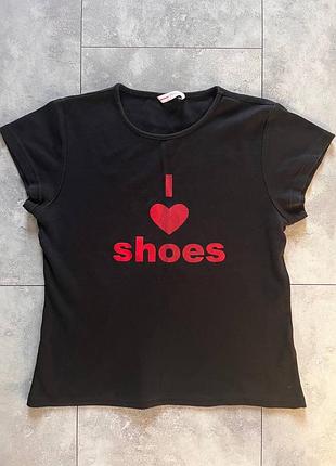 Новая черная футболка i love shoes (бренд papaya, 100% коттон)