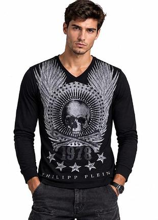 👉оригинал. черный лонгслив philipp plein с черепом и стразами
