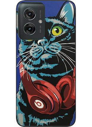 Силиконовый чехол epik для motorola moto g55 5g с картинкой кот с наушниками