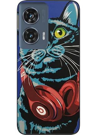 Силиконовый чехол epik для motorola edge 50 fusion с картинкой кот с наушниками