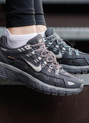 Женские кроссовки термо nike p-6000 gore-tex nd серые из натуральной кожи на демисезон современные для девочек городские красивые найк