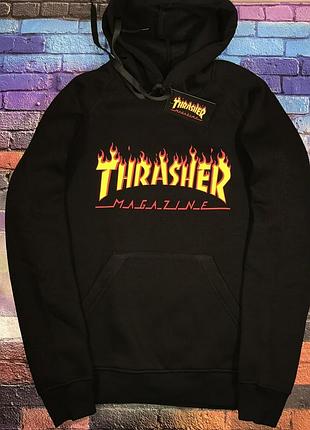 Толстовка чёрная thrasher mag | худи трешер | кенгуру трашер xl