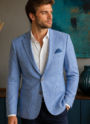 Мужской льняной пиджак strömberg tailored fit светло-голубой 48