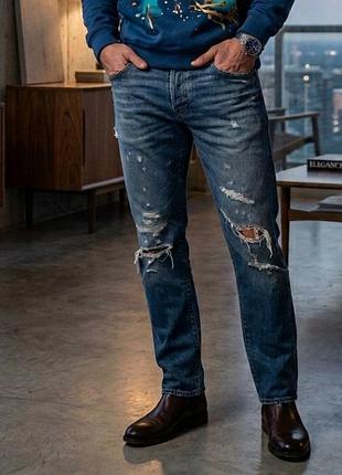 Джинсы мужские премиум бренда levi's, с потертостями и разрезами✨🔥