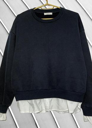 Женский темно-синий свитшот reserved s m 36 38 42 44 резервед оверсайз свитшот обманка с белыми манжетами reserved s m 44