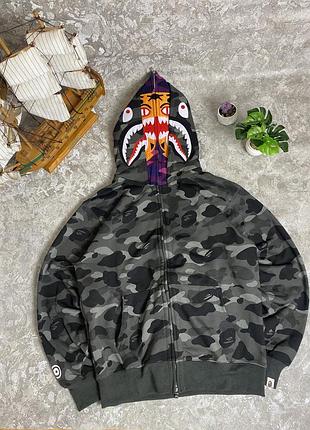 Зіп худі bape shark camo чорна, демісезонна