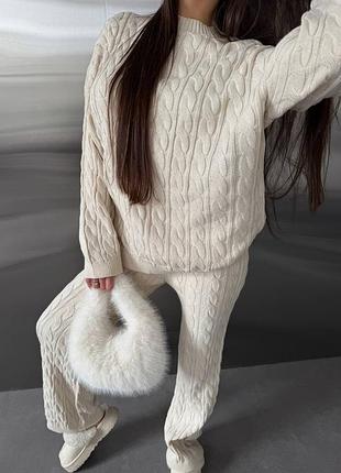Накладной платеж ❤ 30% шерсть турецкий вязаный трикотажный теплый костюм в косы оверсайз свитер и брюки