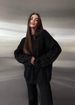 Накладной платеж ❤ 30% шерсть турецкий вязаный трикотажный теплый костюм в косы оверсайз свитер и брюки