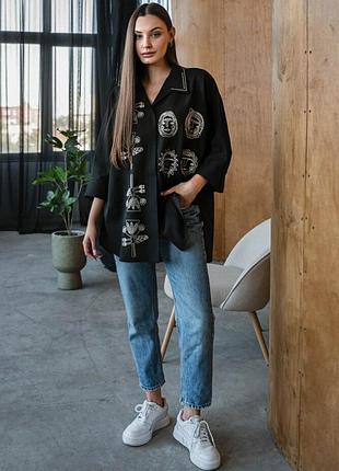 Жіноча сорочка вишиванка oversize з льону seam mksmv152-901
