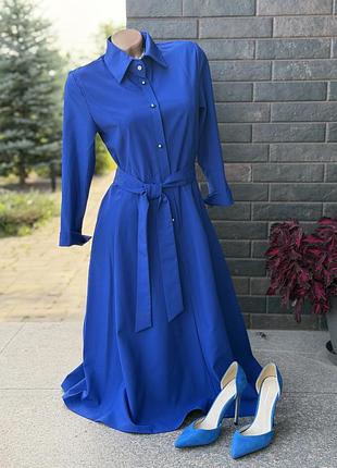 Королівська синя сукня міді з натуральним складом (бавовна/віскоза) 💙