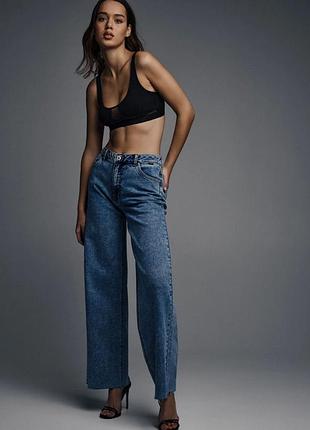 Женские широкие джинсы wide leg (палаццо) синего цвета yuki с высокой посадкой s размер