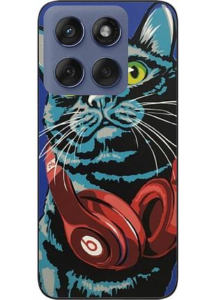 Силиконовый чехол epik для motorola edge 60 кот с наушниками