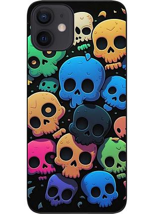 Силиконовый чехол бампер epik для iphone 12 mini с картинкой цветные черепушки