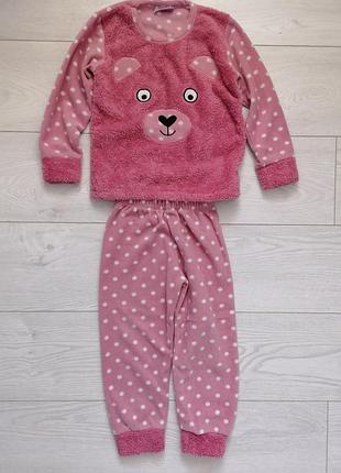 Тепла піжама irmak kids з ведмедиком для дівчинки, розмір 98-104 (3-4 роки) фліс
