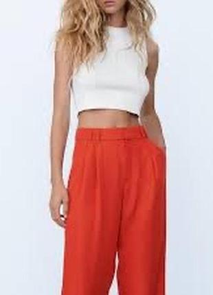 Брюки с широкими штанинами zara широкие брюки с защипами палаццо штани з високою посадкою зара
