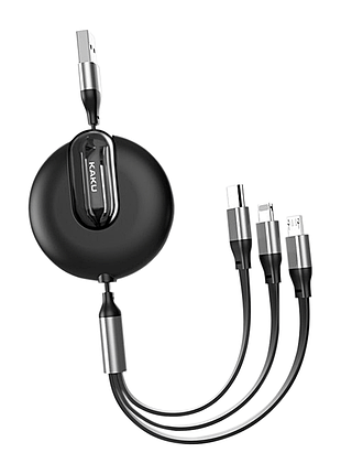 Usb кабель телескопічний kaku ksc-239 3-in-1 type-c/microusb/lightning 1,2m - black