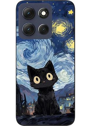 Чехол силиконовый epik для motorola g86 5g с изображением чёрный кот под звёздами