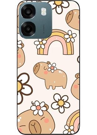 Силиконовый чехол epik для oppo a6 с картинкой цветочный мир капибар