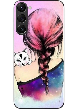 Силиконовый чехол epik для samsung galaxy s22 с картинкой девушка с котенком