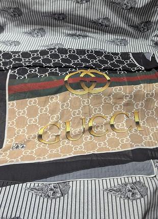 Велика хустка alali 170×70 см, принт у стилі gucci, чорна бежева