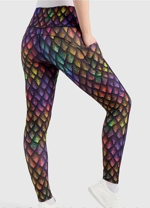 Леггинсы женские rainbow xl-xxl яркие лосины черный принт кожи радужного дракона