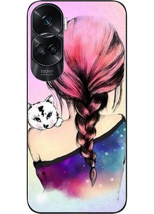 Силіконовий чохол epik для honor 90 lite з картинкою дівчина з кошеням