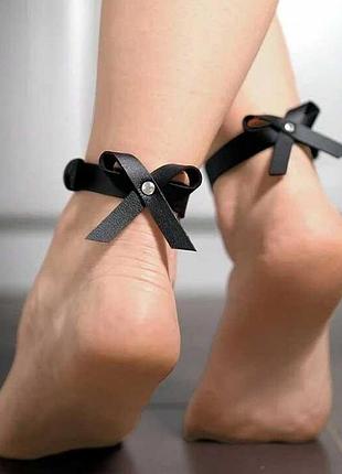 Жіночі браслети на ноги з бантиками sv leather ankle комплект 2шт чорний