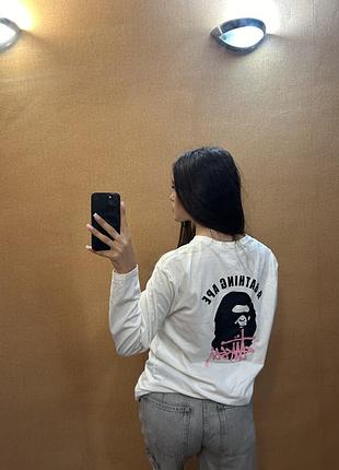 Ексклюзивний білий лонгслів bape x stüssy (розмір xxl, оверсайз)