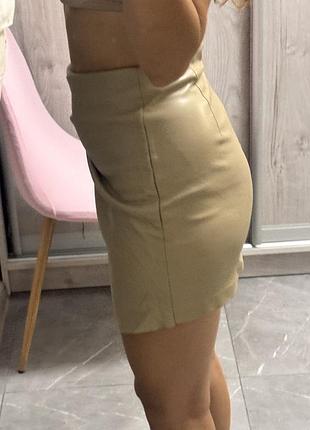 Спідниця шкіряна беж 3