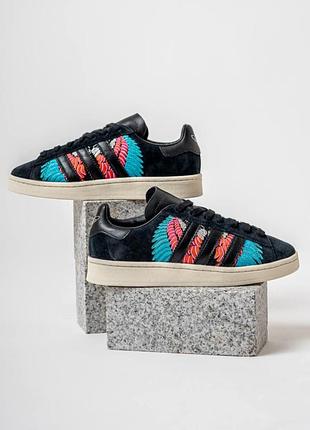 Кроссовки женские мужские adidas campus 00s черные замшевые кожаные с вышивкой