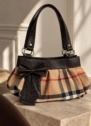 Жіноча вінтажна сумка burberry nova check, вінтажний дизайн, бантик шкіра крокодил