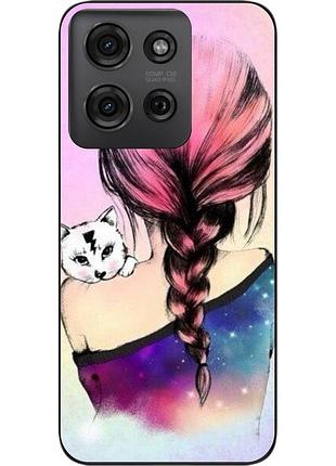 Силиконовый чехол epik для motorola g75 5g с картинкой девушка с котенком