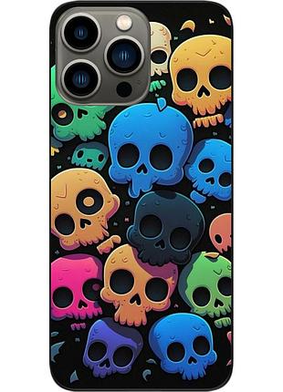 Силиконовый чехол бампер epik для iphone 13 pro max с картинкой цветные черепушки
