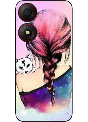 Силиконовый чехол epik для zte blade a34 с картинкой девушка с котенком