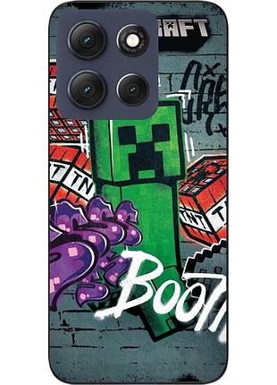 Чехол силиконовый epik для motorola g86 5g с принтом minecraft крипер бум