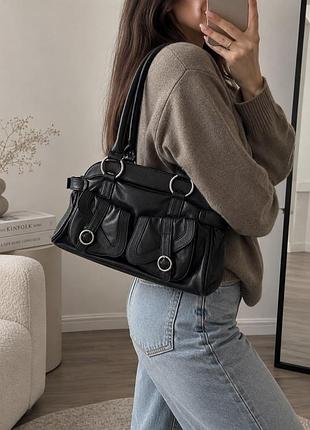 Шкіряна сумка карго silver rose / сумка з кишенями в стилі y2k / vintage