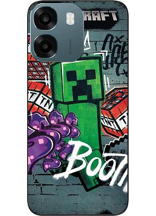 Чехол силиконовый epik для oppo a6 с принтом minecraft крипер бум