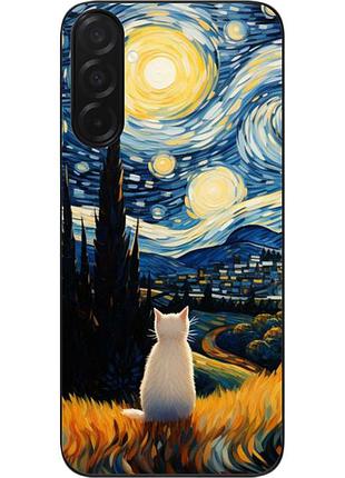 Чехол силиконовый epik для samsung galaxy a27 5g с принтом белый кот и звёзды ван гога