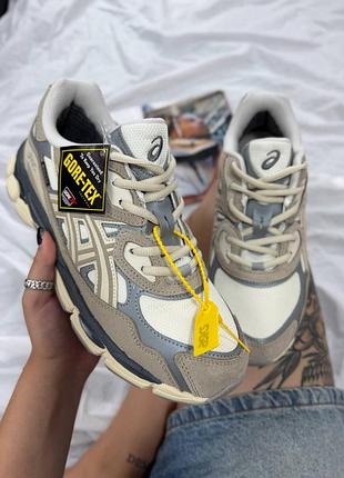 Кроссовки мужские asics gel-nyc beige grey gore-tex бежево-серые демисезонные