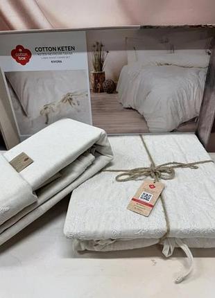 Постільна білизна cotton box люкс льон бавовна натуральна 200 на 220 см євро розмір kivora