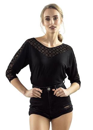 Жіноча блуза чорного кольору зі вставками із сітки. модель orea eldar xl