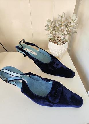 Розкішні оксамитові туфлі-слінгбеки mandarina shoes (розмір 38.5–39 / устілка 25 см)💙🪩